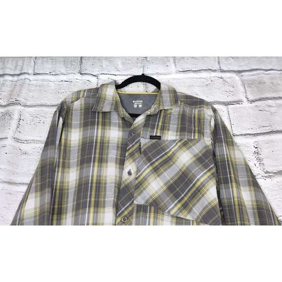 Columbia Long Sleeve Button Up Outdoor Plaid Gray Shirt Mesh Neck Men's size XL - Picture 3 of 7
